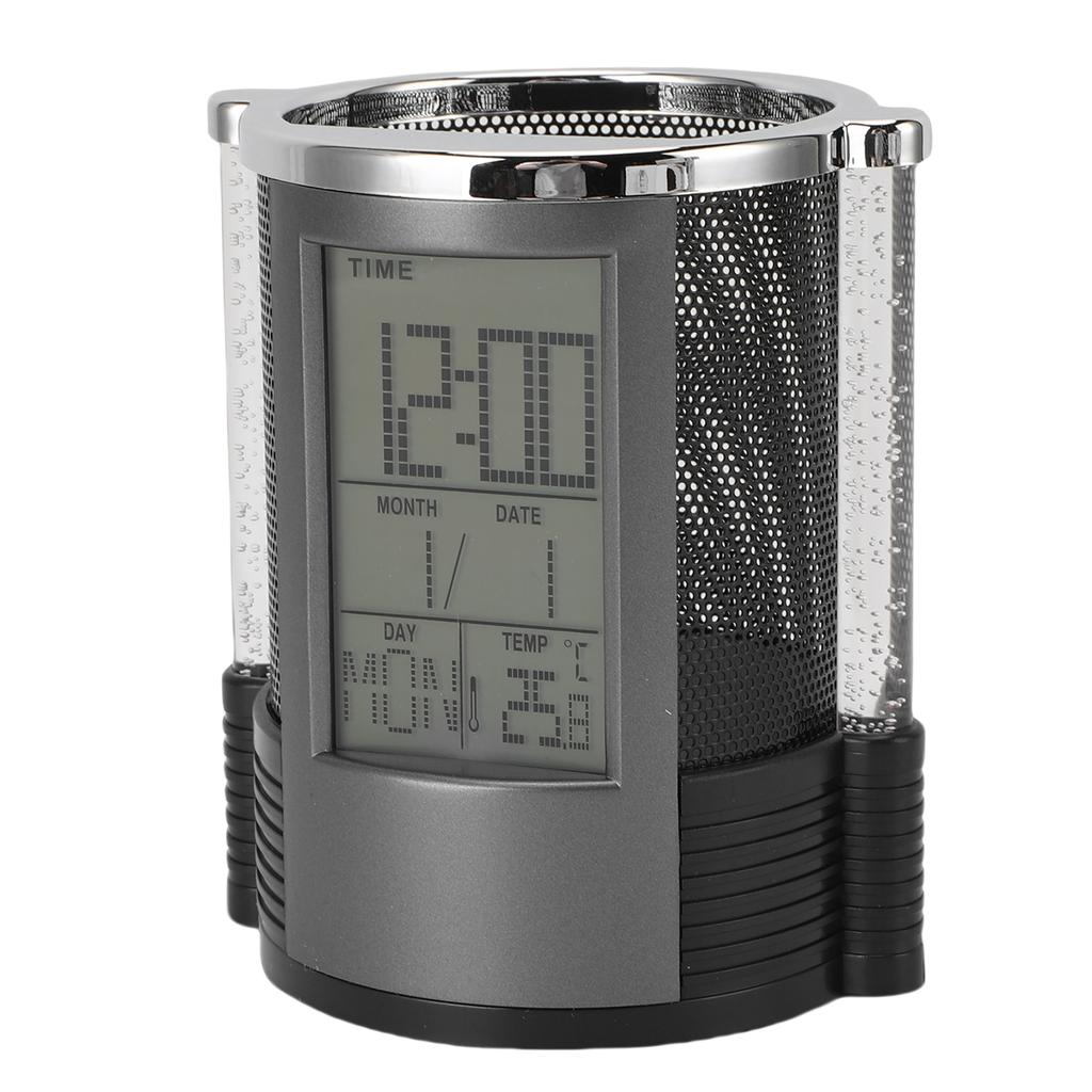 Electronic Clock Pen Holder Multifunctional Colorful Lighting Design Desk Clock Calendar Mesh Stationery Organizer