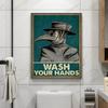 Plague Doctor Wash Your Hand Bathroom Poster Canvas Painting Retro Public Health Wall Art For Toilet Office Room Home Decoration