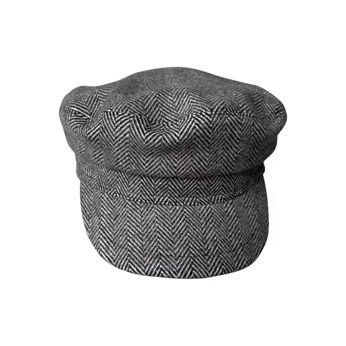 

Шерстяная юбка с рисунком «елочка», военная шляпа с плоским верхом для мужчин и женщин, теплая толстая берет для отдыха на открытом воздухе, затеняющая утиный язычок one size fits all чёрный