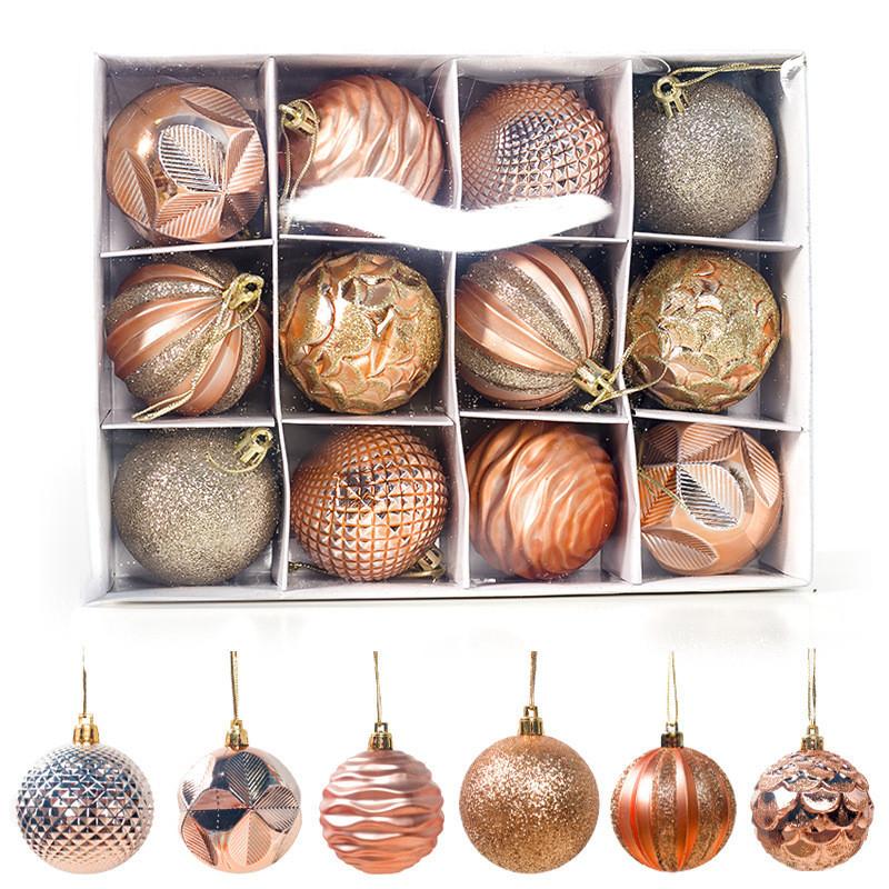 Festive 12/24pcs Christmas Tree Baubles Glitter Ornaments For Christmas Decor
