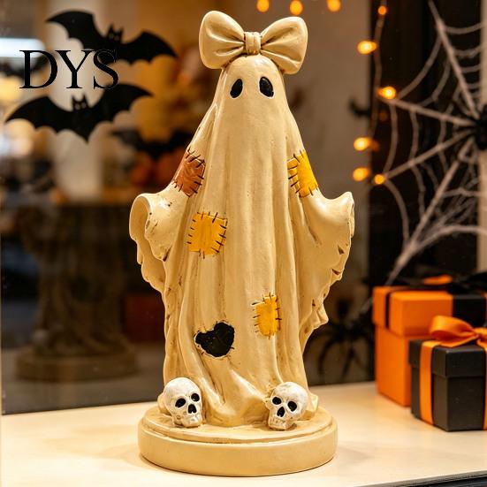 Fashionable Resin Collectibles Halloween Patchwork Ghost/Pumpkin Man Statue Ornament, Creative Desktop Figurine, Decorative Bookshelf Accents