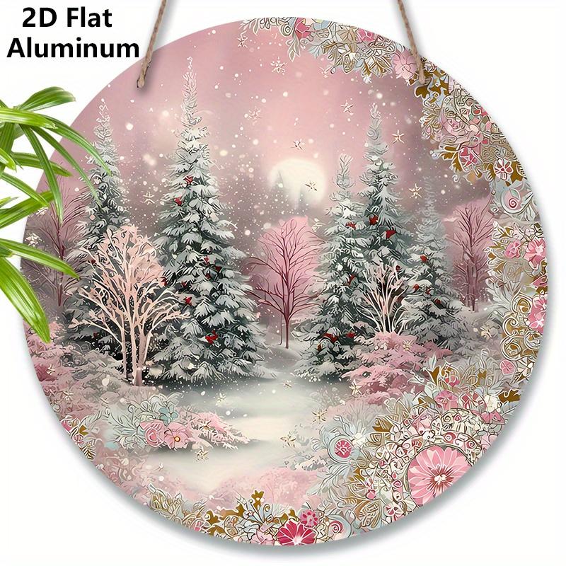 

2D Flat Aluminium Pink Christmas Sign - Charming Figurine Ornaments - Ideal for Front Door, Wall, Porch, Window Decor - Ideal Christmas Gift for 7.87×7.87inch
