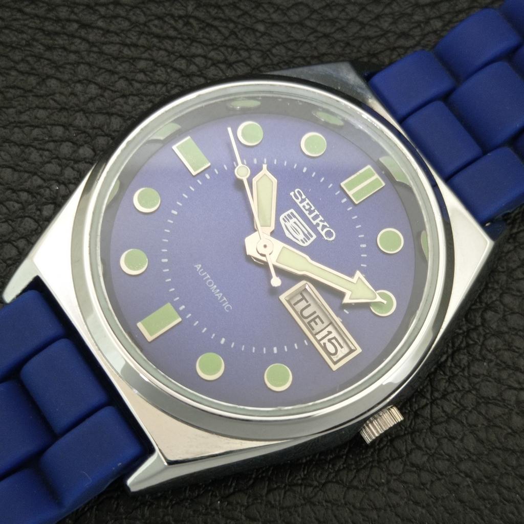 VINTAGE REFURBISHED SEIKO 5 AUTOMATIC 6309A JAPAN MENS BLUE DIAL WATCH a444453-1