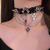 Skeleton Halloween Skull Choker Red Tassel Beaded Necklace Hiphop Y2K Leather Necklace  Girls
