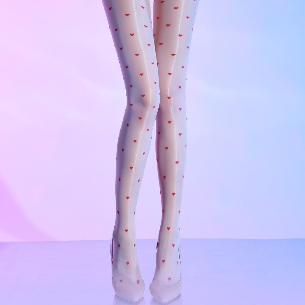 Elastic 5D Open Crotch Pantyhose Transparent Polka Dot Heart Silk Stockings Argyle Socks  Nightclub