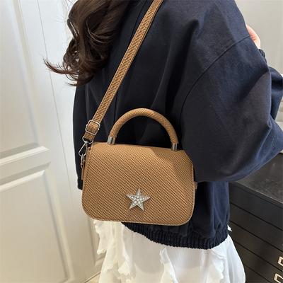 Fresh Lady 2025 Summer New Star Bright Diamond Chain Texture Simple Portable Shoulder Crossbody Small Square Bag