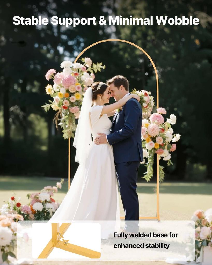 Arch Backdrop Stand, 2 x 1 m, Stable Structure, Easy Assembly, 1 Piece Gold Metal Arch Backdrop Stand for Wedding, Birthday Party, Graduation, Holiday