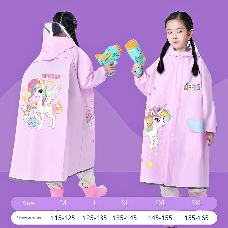 Children's Raincoat for Boys and Girls, Waterproof, for Elementary School Students, with Backpack Space, Reflective Strips