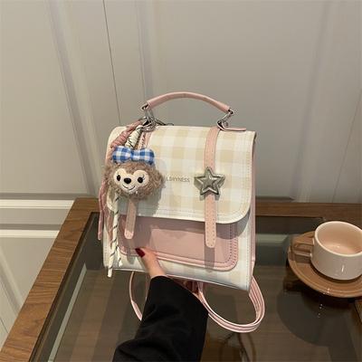 New Casual Niche Design Student Plaid Backpack Women's Schoolbag Street Trend Lightweight Travel Backpack