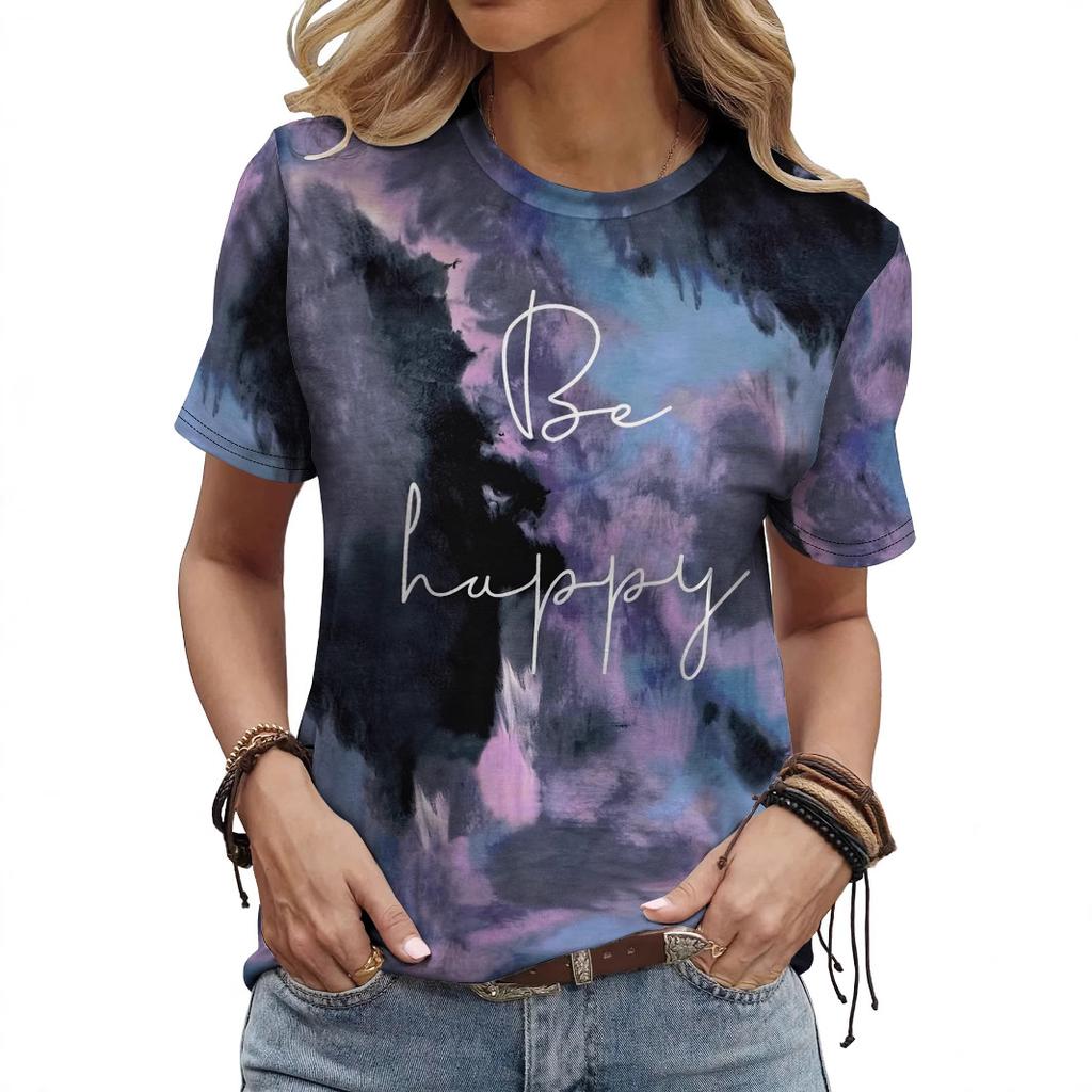 Summer Round Neck Abstract Creative Patterns 3D Print Top Fashionable Casual Short Sleeved Women's T-shirts