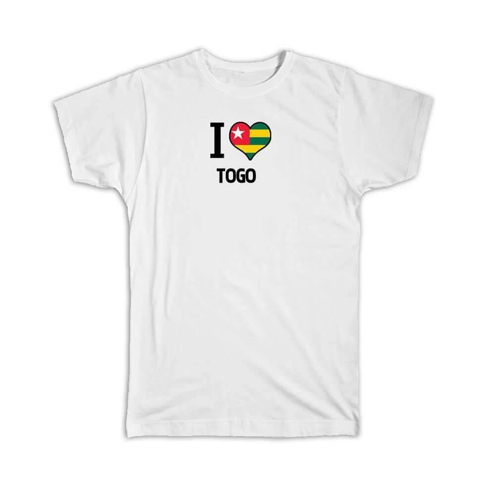 

Gift T-Shirt : I Love Togo Flag Heart Country Crest Togolese Expat 3XL
