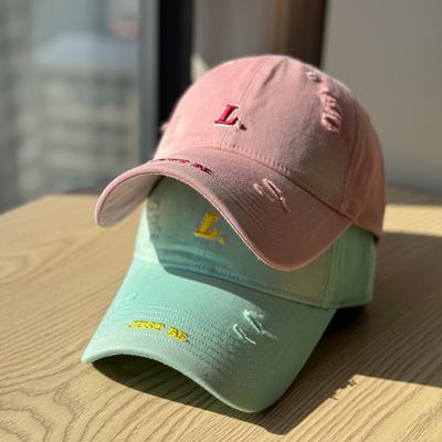 High-quality Ripped Embroidered Baseball Cap for Women, Simple and Versatile, Blue, for Spring and Summer L Large Head Circumference Baseball Cap
