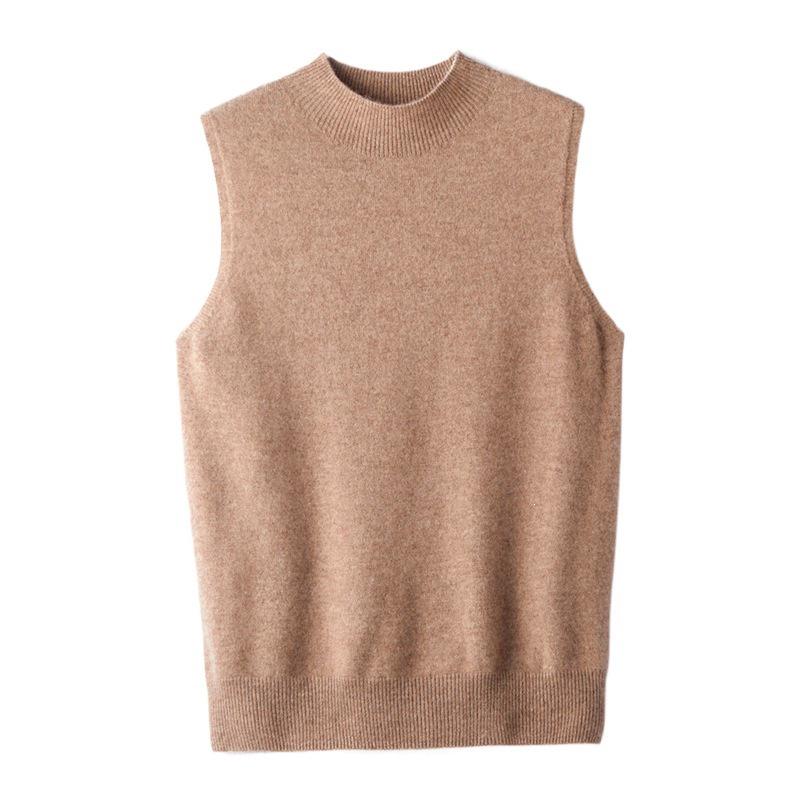 Women's Cashmere Sleeveless Vest - Autumn/Winter, Half-High Collar, Solid Color, Seamless Knit Pullover