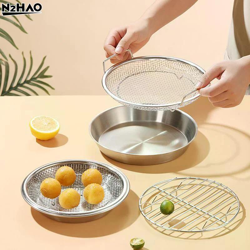 1PCS Silver Stainless Steel Drain Tray, Oil Draining Tray, Oven-safe Baking Tray, Round Kitchen And Household Oil Draining Rack