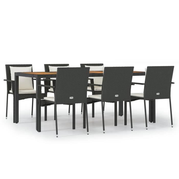 VidaXL Ensemble à dîner de jardin et coussins 7pcs Noir Résine tressée 3157967