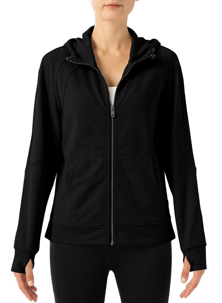 Gopuune Sweatshirt with for and with Thumb Wear Size Women's Full-Zip Hoodie, Hood, Moisture-Wicking, Stretch, Running, Hiking, Golf, Sports, More,