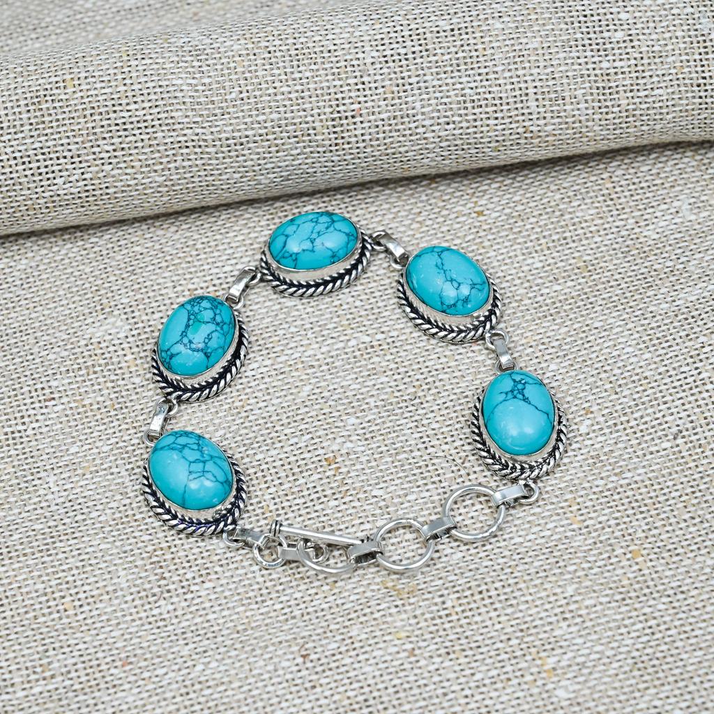 Santa Rosa Turquoise Gemstone 925 Sterling Silver Handmade Bracelet Jewelry Beauteous Gift For Her