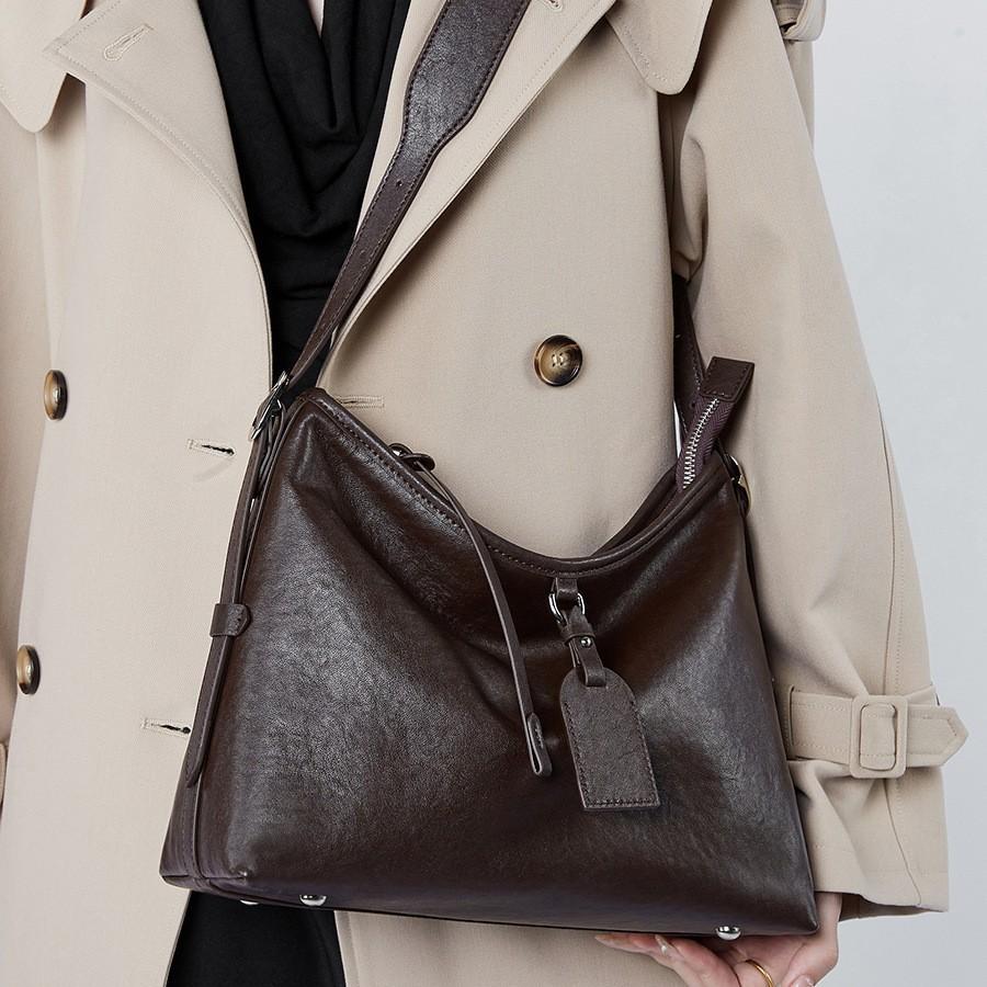 Leather Women'S Bag Lazy Style First Layer Vegetable Tanned Cowhide Tote Bag Large Capacity Shoulder Bag Simple Versatile Messenger Bag
