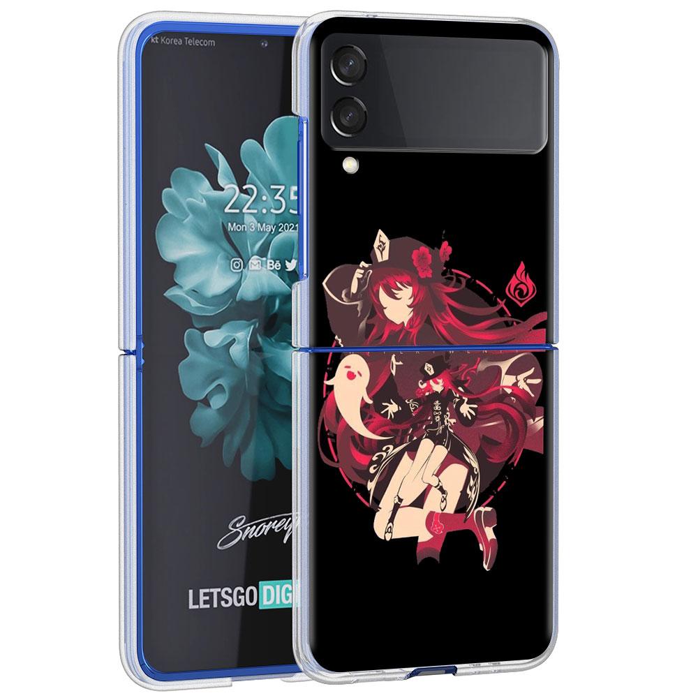 Anime Genshin Impact Case For Samsung Galaxy Z Flip 4 5G Transparent Hard Cell Phone Cover ZFlip Clear PC Luxury Shell Coque
