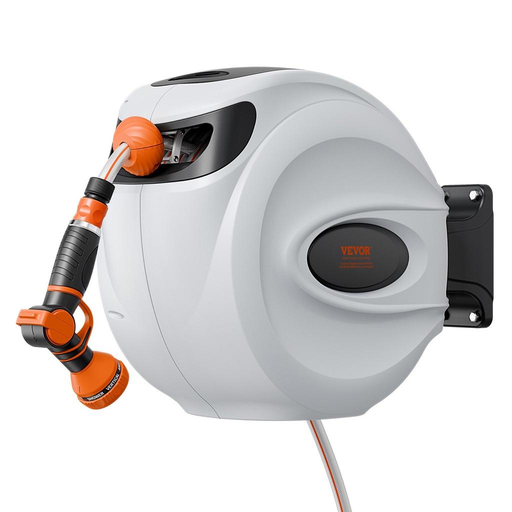 Retractable Hose Reel Water Hose Reel 65.6'x1/2" 180° Swivel Wall-Mounted