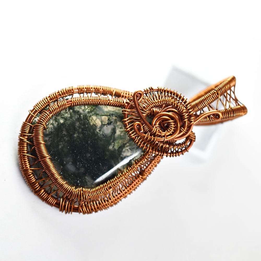 104 ct Natural Jasper Pear Cut Copper Wire Wrapped Pendant Gemstone Jewelry Gift