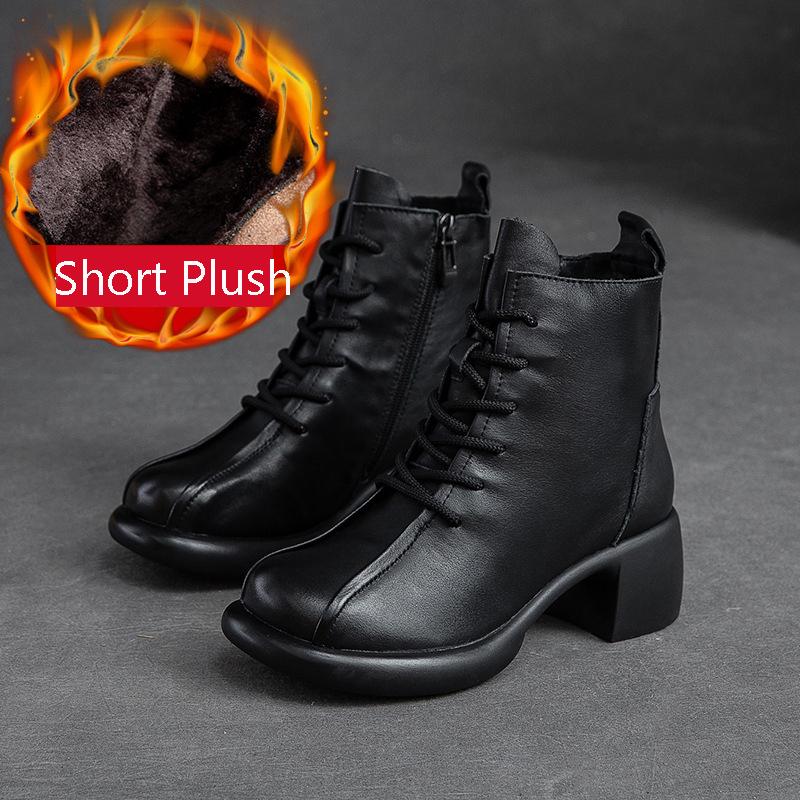 Fashion GKTINOO Handmade Retro High Heel Boots Women Autumn Winter Full Cow Leather Round Toe Zipper Trend Warm Ankle Boots Female
