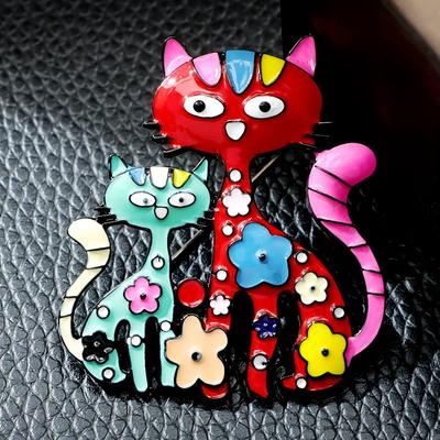 1pc Dropping Oil Lovely Cat Shaped Brooch Vintage Style Animal Theme Brooch for Women Girls Daily Wear