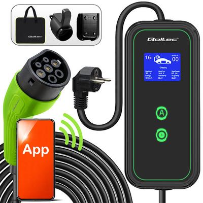 Qoltec Mobilna Ładowarka Do Samochodu Elektrycznego EV Z Regulacją 2w1 Typ2 | 3.5kW | 230V | SCHUKO 16A | Wi-fi | LCD | Przenośna | Wallbox | 5m