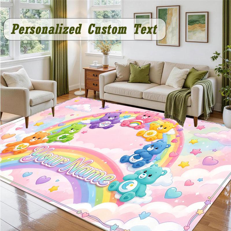 Crystal Velvet Square Rug Custom NameCare Bears Pattern Non Slip Home Floor Decor Rug
