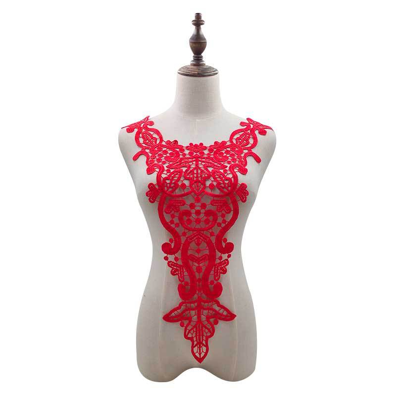 Krajkový límec rozpustný ve vodě, vyšívaná brož z mléčného hedvábí, velké červené krajkové DIY doplňky, trojrozměrný dutý límec