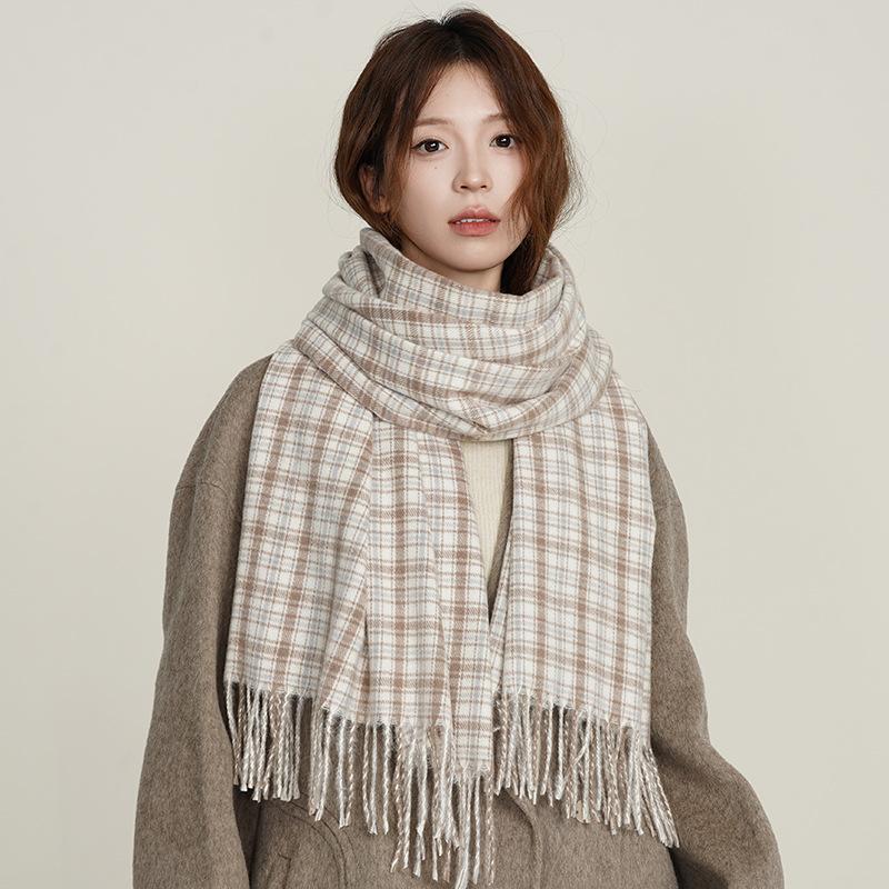 2025 New Scarf Women's High-end Imitation Cashmere Color Plaid Autumn and Winter Warm Plaid Shawl