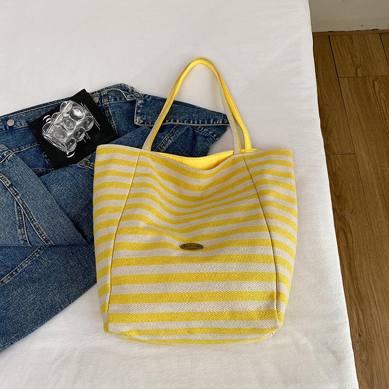 2025 Striped Knitted Bag Lazy Wind Tote Bag Student Large Capacity Casual Shoulder Bag Women
