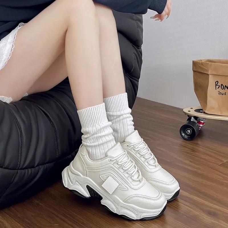 Baskets chunky en maille tendance pour femmes Blanches Respirantes & Confortables Design à plateforme - Couleur unie pour la marche quotidienne