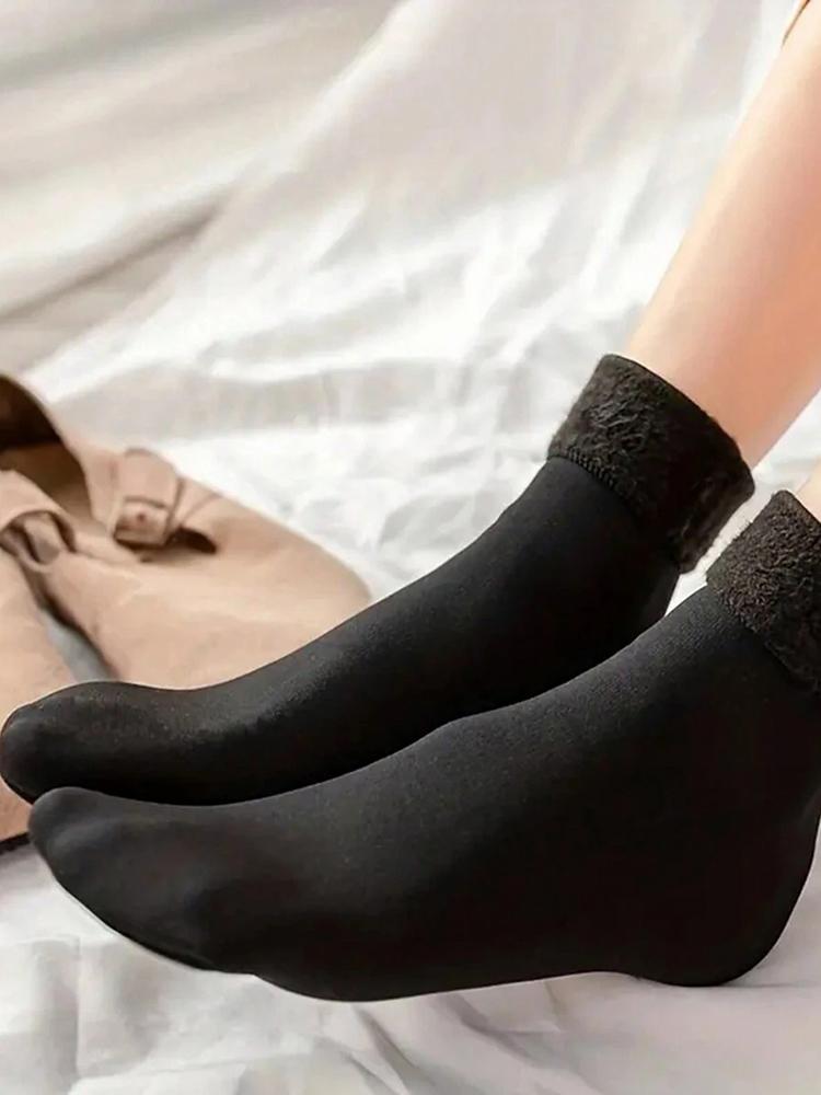 1/2 Pairs Women Autumn Winter Thick Lined Snowfield Socks Classic Solid Color Anti Pilling Warm Sweat Absorbing Casual Socks