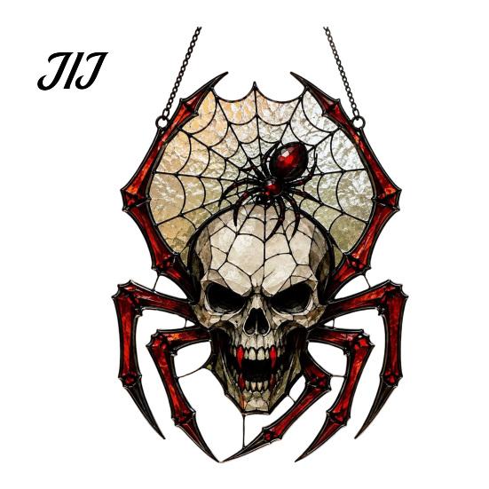 Halloween Hanging Ornaments Wind Chime Skull Spider Suncatcher, Double Side Printed Acrylic Window Gothic Decorations Ornament, Outdoor Decoration for