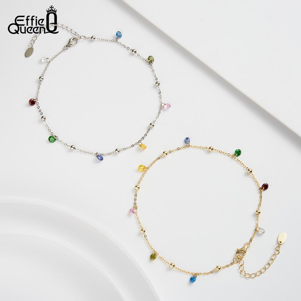 Effie Queen 925 Sterling Silver CZ Pendant Anklet Chain With Multi-Color Zirconia Design Foot Chain Summer Beach Jewelry SA93