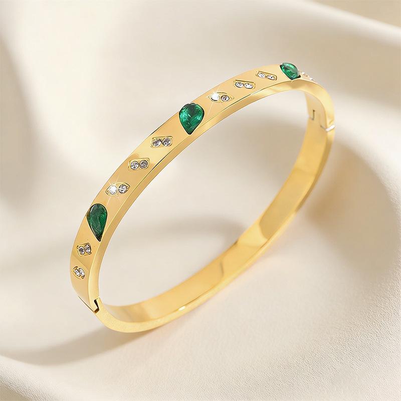 Fashionable Emerald Zircon Color Open Round Drop Rhombus Jewelry Bracelet