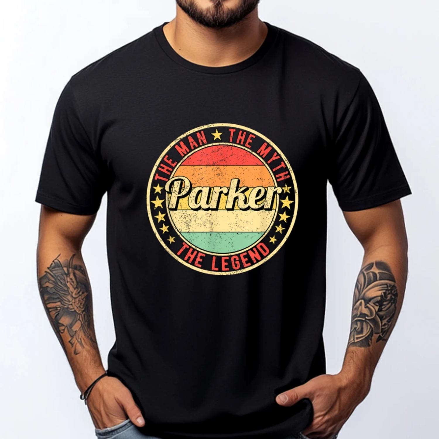 

Parker The Man The Myth The Legend White Graphic Tee Funny Shirt Men Fashionable and Trendy Meme T-shirt Easter Day S чёрный