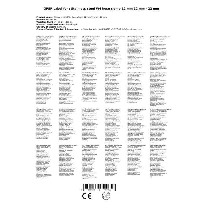 Collier de Serrage Inox W4, 12-22mm, Qualité Industrielle