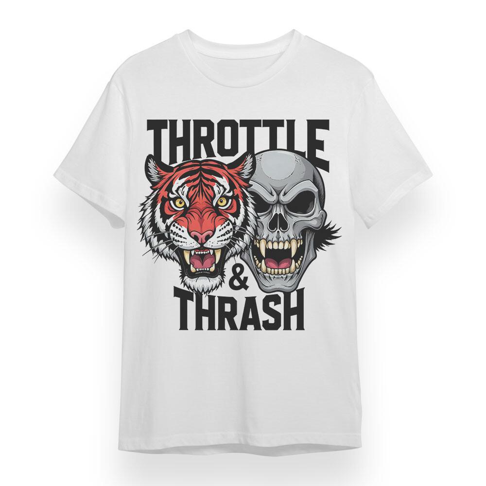 

Men s Oversize T-shirt With Tiger and Skull Graphic Unisex White 100% Cotton Tee 2XL