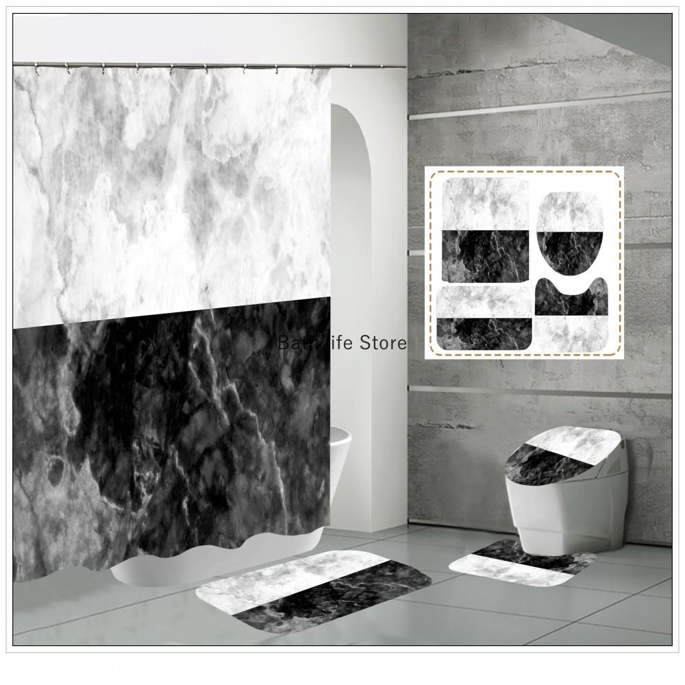 Luxury Golden White Marble Shower Curtain Modern With Non Slip Rug Mat Bathroom Waterproof Polyester Fashion Home Decor 180x180
