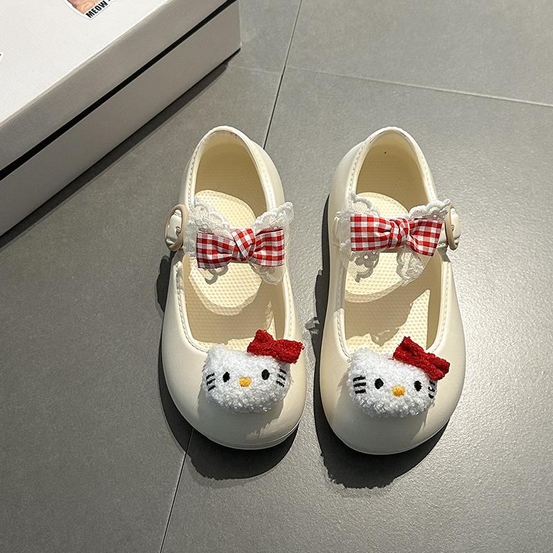 

Милые мультяшные туфли Мэри Джейн с бантом женские 2025 лето новые Hello Kitty уличная сумка головные сандалии одинарная обувь 39-40 бежевый