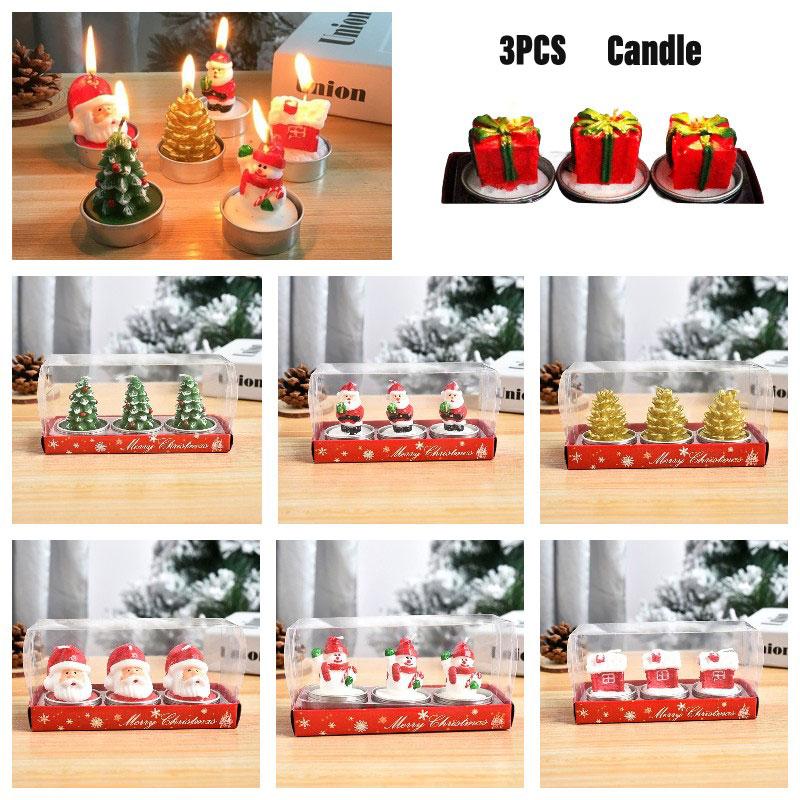 Christmas 3 Pcs Santa Claus Snowflake Reindeer Bear Candles Party Gifts Decor