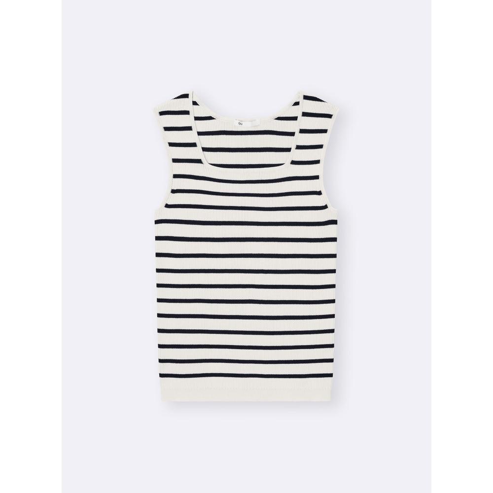 Gu By Uniqlo Rib Knit Striped Square Neck Tank Top