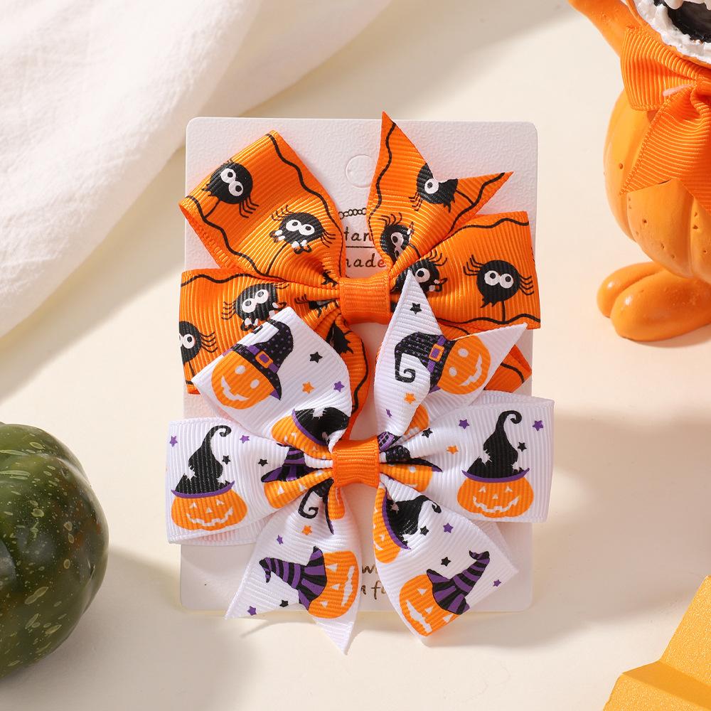 Popular Children'S Hair Accessories Set Accessories Halloween Ribbed Bow Hairpin Children'S Accessories 638
