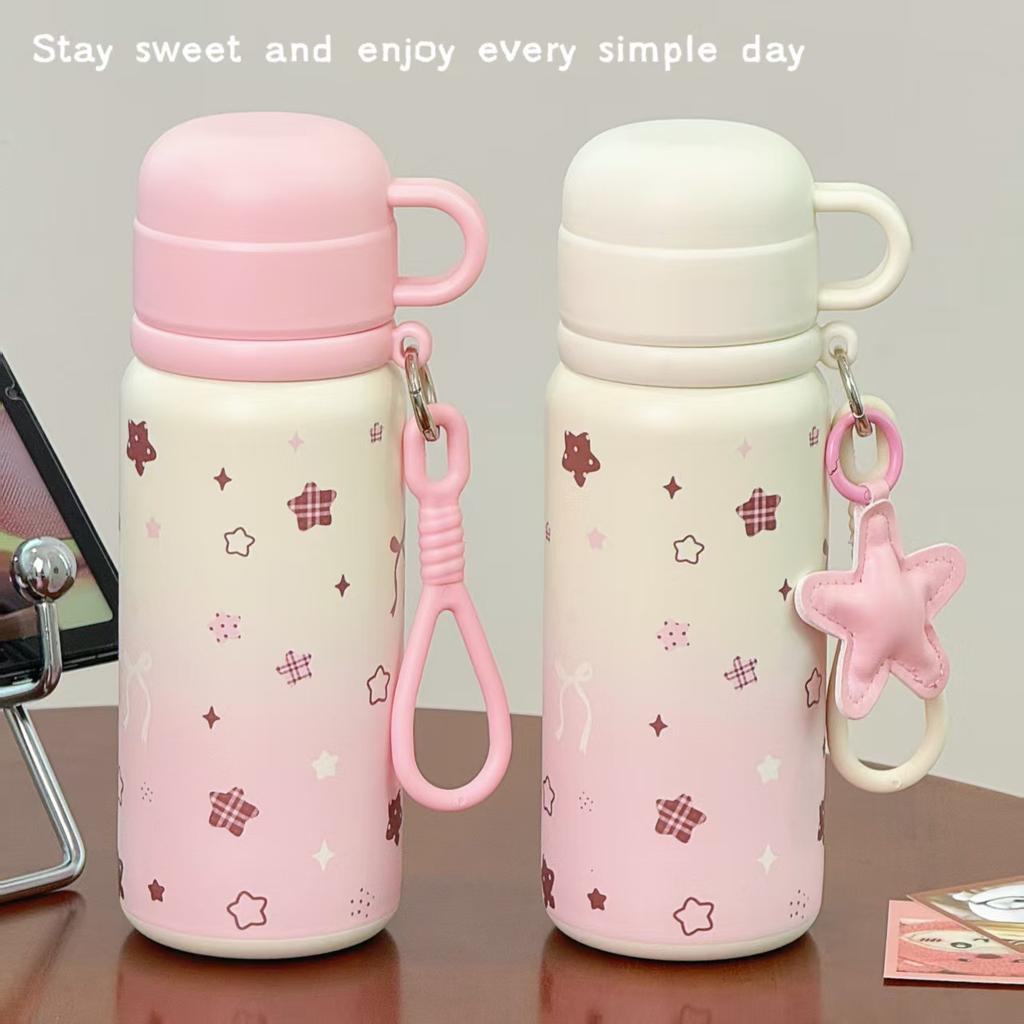 New Cartoon Thermos Cup Niche Stainless Steel Large-capacity Thermos Cup Women's High Value Children's Water Cup Straw Cup