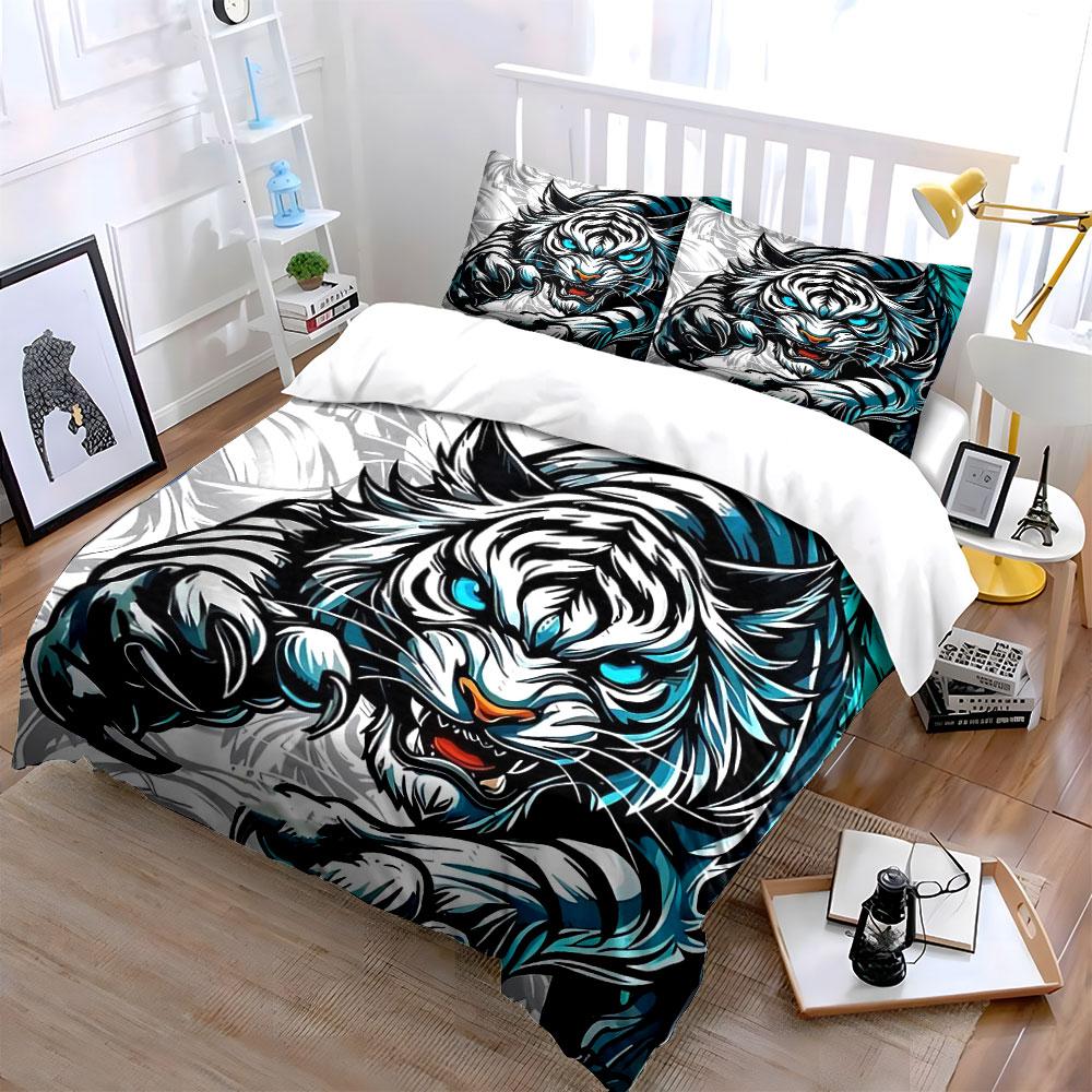 Fierce Tiger Art Decor Set Soft Comfortable Duvet Cover Bedding Set Included 1*Duvet Cover & 2*Pillowcases, Gift