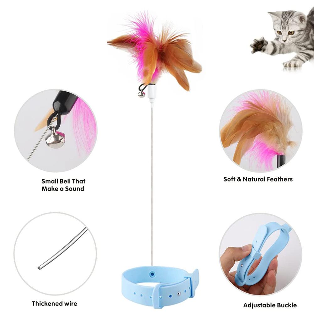 Cat Feather Teaser Silicone Collar With Bell For Cat Kitten Interactive Training