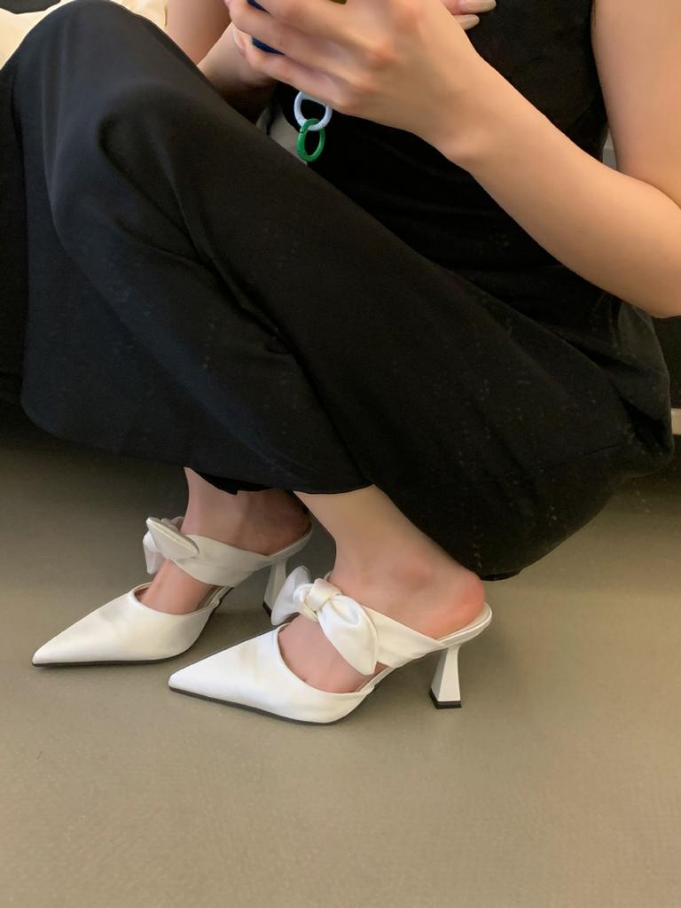 Women's Satin Pointed Toe Bowknot Summer French Style Vintage Style Slippers - Perfect for Daily Wear
