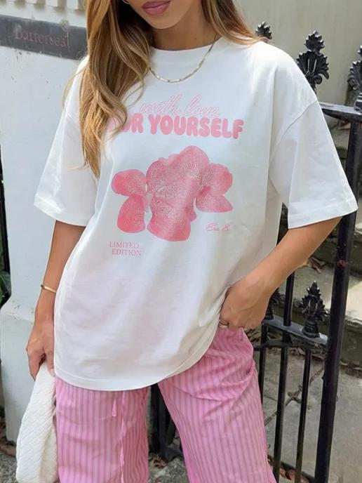 Oversized Y2K print T-shirt Flowers XL